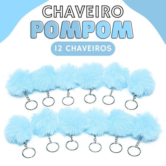 Imagem de Chaveiro Pompom Pelúcia Azul Bebê - 70Mm Kit C/12 Unidades - Nybc