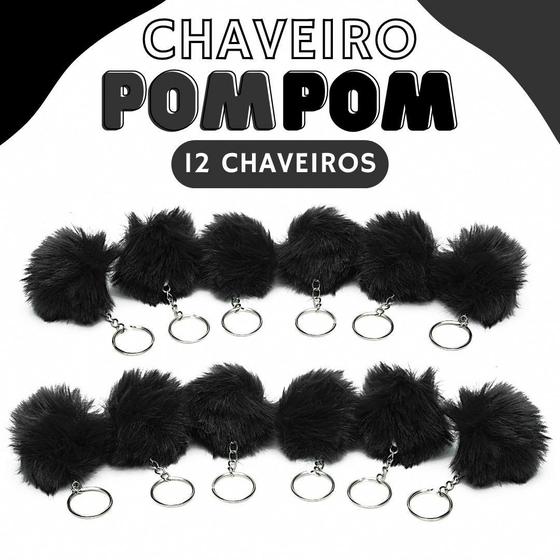 Imagem de Chaveiro Pompom Pelúcia Preto 70mm - C/ 12 Unidades - BRX