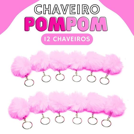 Imagem de Chaveiro Pompom Pelúcia Rosa Chiclete - 50Mm Kit C/12 Unidades - Nybc