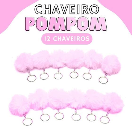 Imagem de Chaveiro Pompom Pelúcia Rosa Claro - 70Mm Kit C/12 Unidades - Nybc