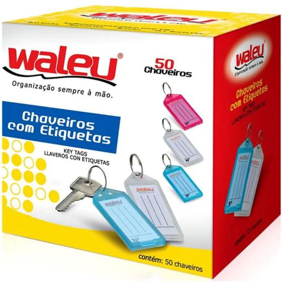 Imagem de Chaveiros Coloridos com Etiquetas Cx/ 50 unidades - WALEU