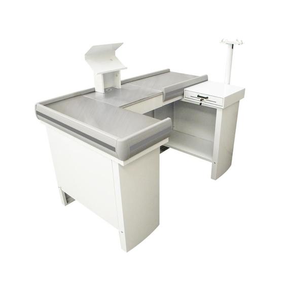 Imagem de Checkout Leve Balcão De Comercio Mesa Reta Com Kit Innal Branco Perfil Azul