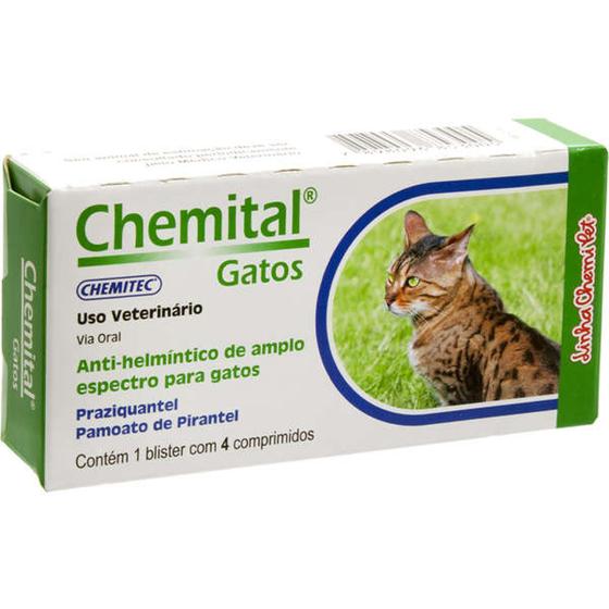 Chemital Chemitec Vermífugo para Gatos - 4 Comprimidos Menor preço em Chemital Chemitec Vermífugo para Gatos - 4 Comprimidos