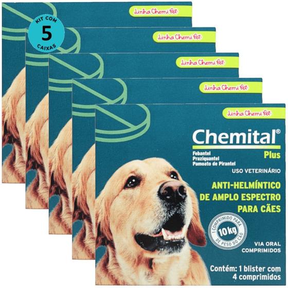 Imagem de Chemital Plus Com4 Comprimidos ChemitecVermífugo Para Cães Kit Com 5 Cx
