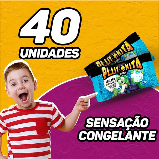 Imagem de Chiclete Plutonita Recheio Ácido Display Caixa com 40Un Cabeça de Abóbora, Baba de Bruxa, Língua Ácida, Abraço Congelante