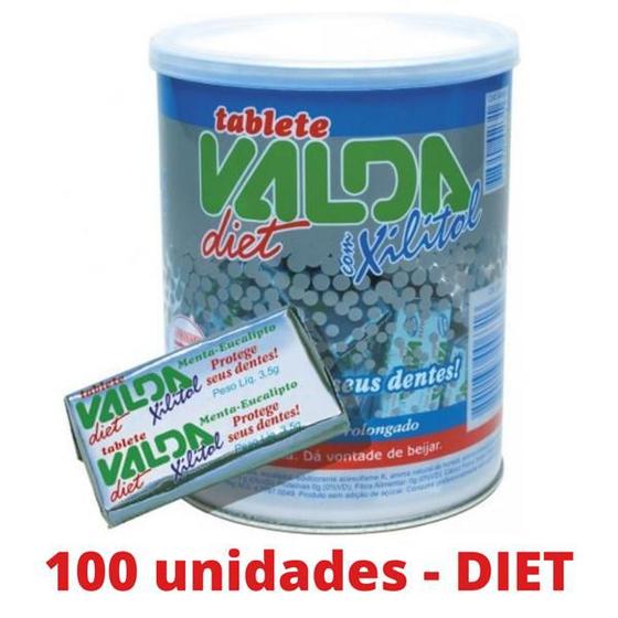 Chiclete Tablete Goma de Mascar Valda DIET com Xilitol Pote com 100 un Menor preço em Chiclete Tablete Goma de Mascar Valda DIET com Xilitol Pote com 100 un