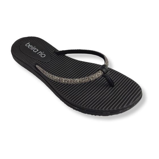 Imagem de Chinelo Beira Rio Casual Confort Tiras Brilhantes Feminino Preto