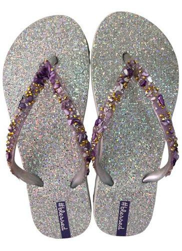 Imagem de Chinelo Blessed Diamond Prata com Brilho Feminino