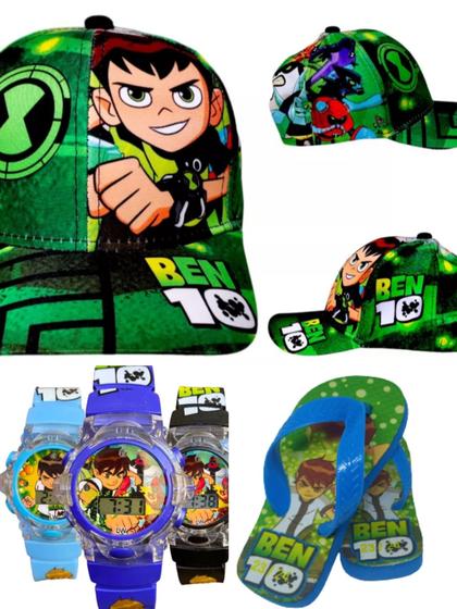 Imagem de Chinelo boné e relógio musical digital com led , do Ben10 ,kit 3 em 1 para seu filho se divertir