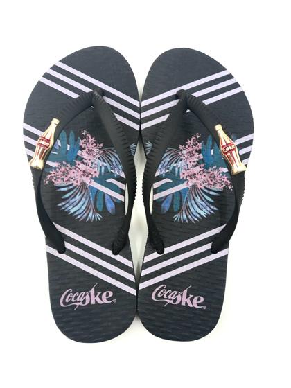 Imagem de Chinelo Coca-Cola Shoes Striped Leaves Feminino Adulto - Ref CC3623 - Tam 34/42 Multicores