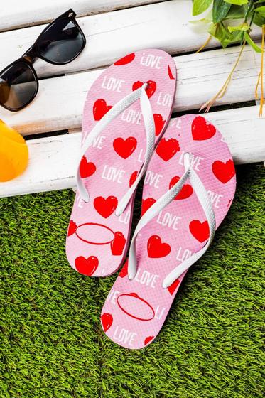 Imagem de Chinelo feminino estampado rosa coração