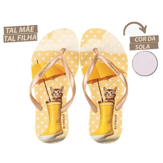 Imagem de Chinelo Feminino Gato Amarelo - Rafitthy Be Forever - Dourado e Branco