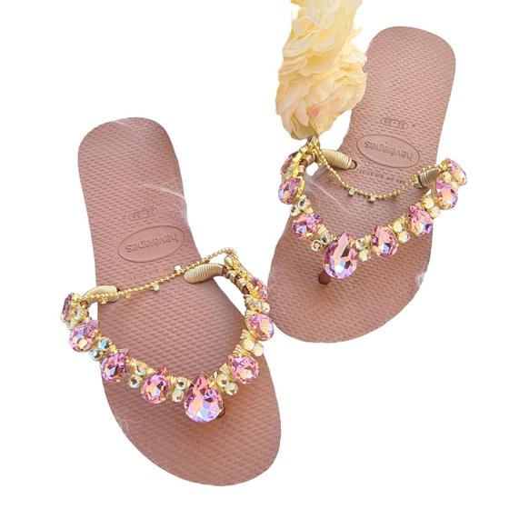 Imagem de Chinelo Feminino Havaianas Flat Customizado Com Pedraria Rosa