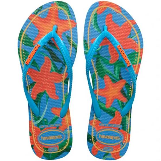 Imagem de Chinelo Feminino Havaianas Slim Tropical Azul Estampada