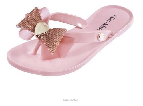 Imagem de Chinelo Feminino Infantil Com Lacinho moda blogueirinha confortável laço coração Miss Miss ref 10151 