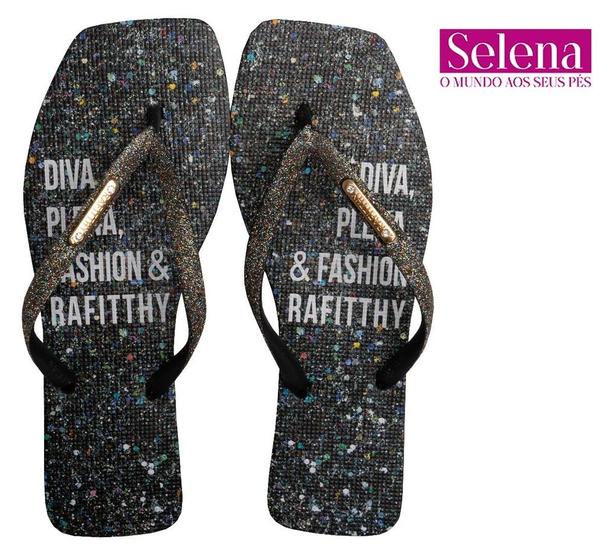 Imagem de Chinelo Feminino Solado Quadrado e Glitter - Rafitthy - Preto Brilho