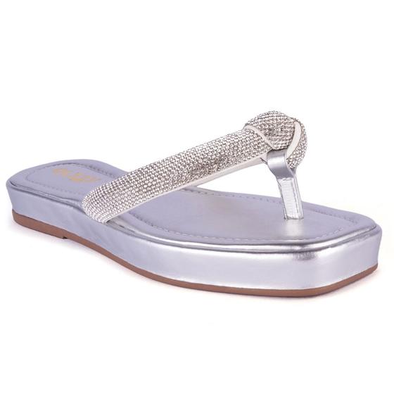 Imagem de Chinelo Flat De Dedo Sandália Feminina Brilho Strass Luxo Confortável Moda Macio Original