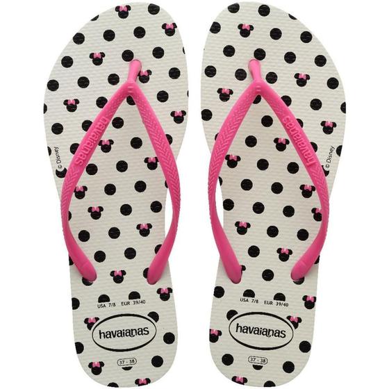 Imagem de Chinelo Havaianas Infantil SLIM Disney 25/26  BRANCO/ROSA