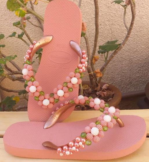 Com Perola Flor Ver Chinelo Bordado Chinelo Havaianas