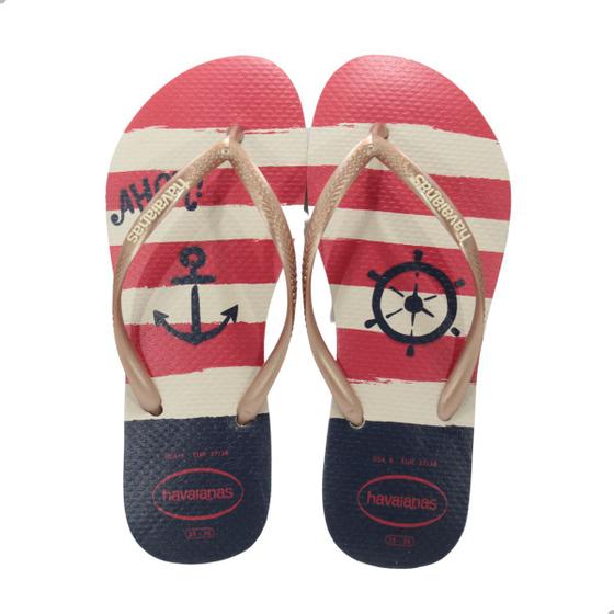 Imagem de Chinelo Havaianas Slim Nautical Dourado/Bege/Vermelho/Azul