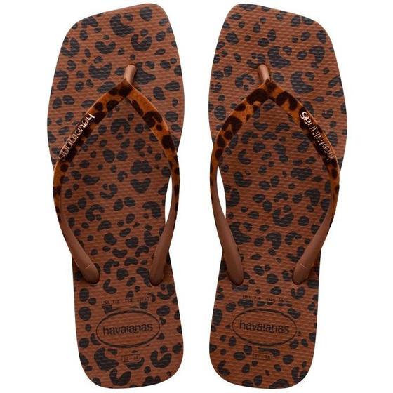Imagem de Chinelo Havaianas Slim Square Feminino Onça Velvet Tiras Aveludadas 33 ao 40 100% Original