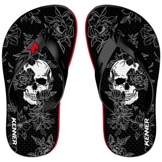 Imagem de Chinelo Infantil Kenner Summer Caveira Floral - Preto e Branco