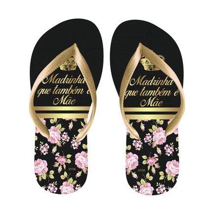 Imagem de Chinelo Madrinha que tambem é Mãe Floral Preto com Dourado