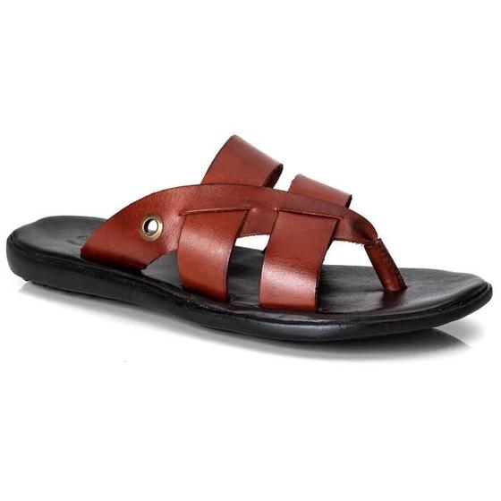 Imagem de Chinelo Masculino Couro Legítimo Casual Marrom R15