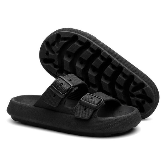 Imagem de Chinelo Masculino Nuvem Sandália Slide Preto Duas Tiras Confortável Fivela