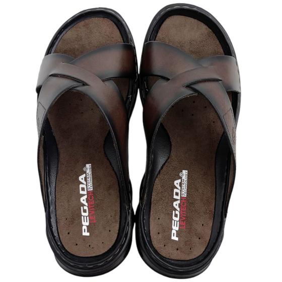 Imagem de Chinelo Masculino Slide Gaspea Casual Dia a Dia Passeio em Couro Conforto Levitech Pegada 134102