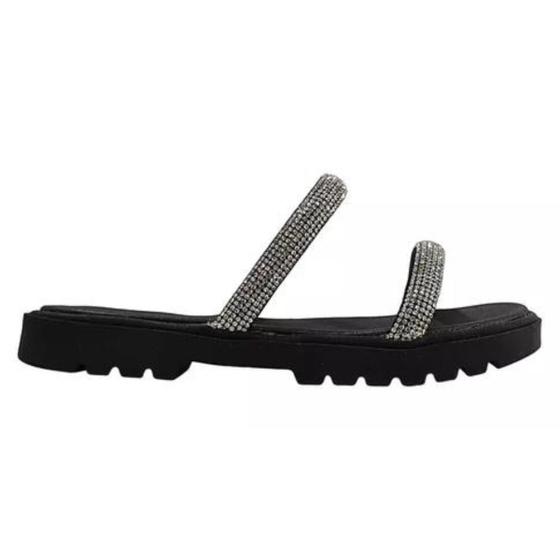 Imagem de Chinelo Molekinha Slide Infantil Preto Strass