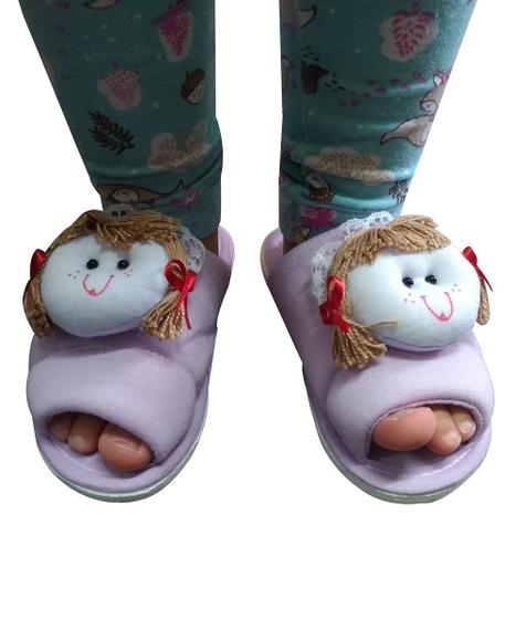 Imagem de Chinelo Pantufa Infantil e Adulto Boneca Tal Mãe Tal Filha em Algodão Aberta na Frente