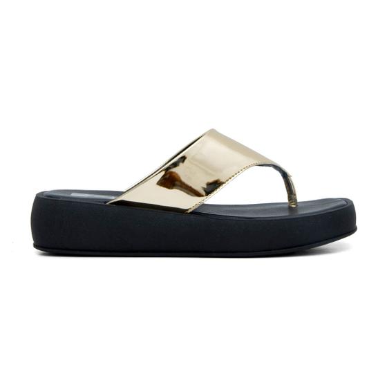 Imagem de Chinelo Papete Feminina FlatForm Sandália Espelhado Casual Confortável Blogueira Verão Ouro