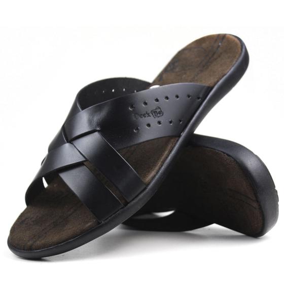 Imagem de Chinelo Sandália De Couro Masculino Hugo Olly Confortável Preto