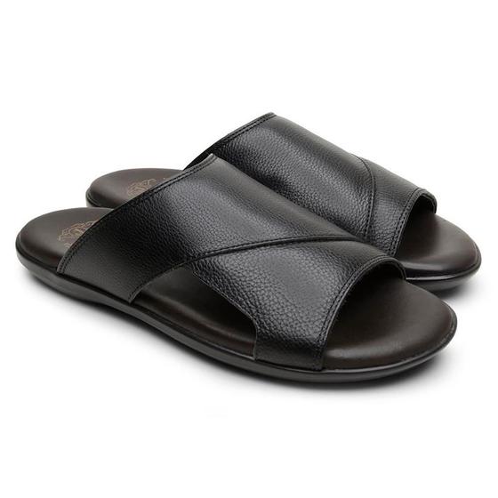 Imagem de Chinelo Slide Masculino Couro Sola Antiderrapante Casual