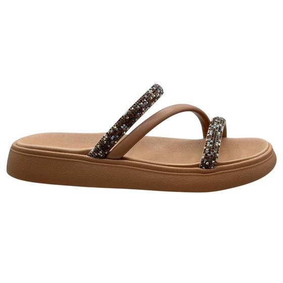 Imagem de Chinelo Slide Rasteira Tiras Strass Moleca 5469.121.2542