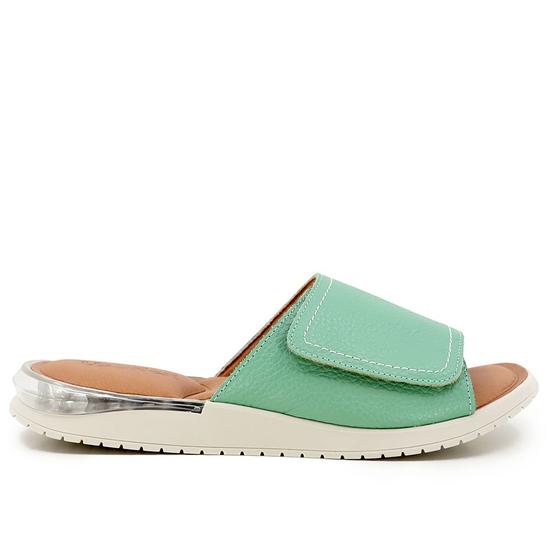 Chinelo Slide Verde Plataforma Couro Fecho-Flex Menor preço em Chinelo Slide Verde Plataforma Couro Fecho-Flex