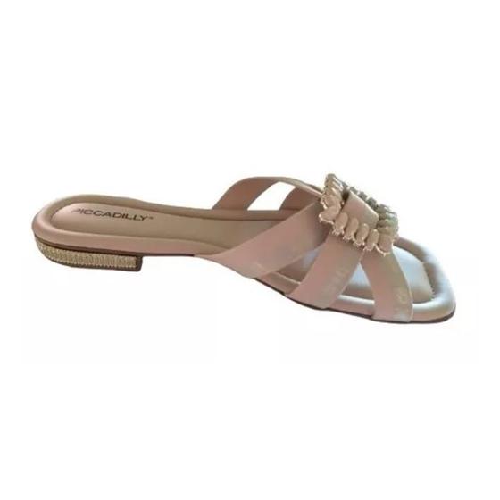 Imagem de Chinelo / tamanco piccadilly rasteiro com fivela verniz bege