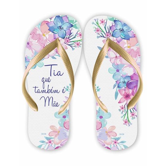 Imagem de Chinelo Tia que tambem é Mãe - Floral Azul e rosa