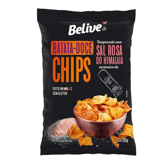 Chips de Batata Doce com Sal Rosa do Himalaia 50g - Belive Imagem de Chips de Batata Doce com Sal Rosa do Himalaia 50g - Belive