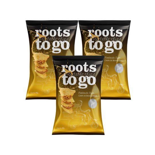 Imagem de Chips de Batata-Doce Mostarda Dijon Roots to Go contendo 3 pacotes de 45g cada