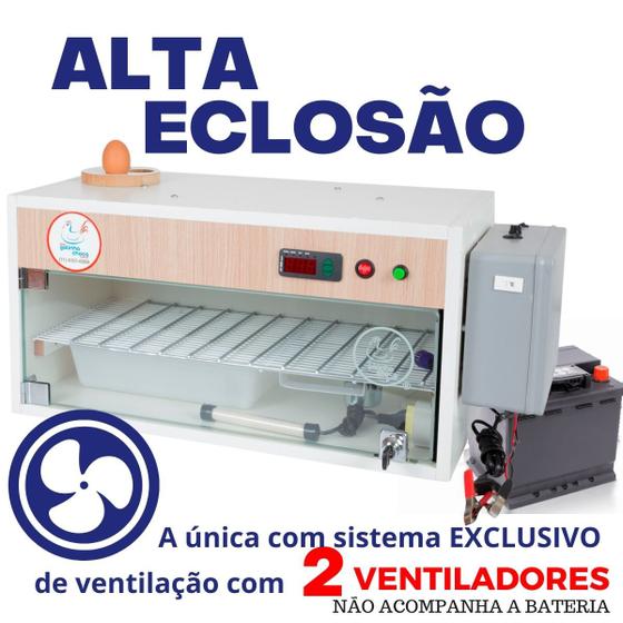 Imagem de Chocadeira ALTA ECLOSÃO Automática 60 ovos Trivolt com Carregador e 2 ventiladores controle de Umidade (60TCU)