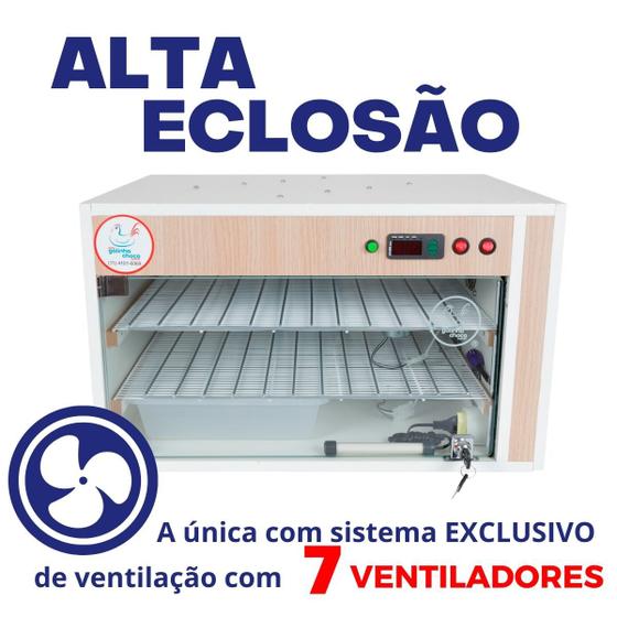 Imagem de Chocadeira Elétrica ALTA ECLOSÃO Automática 220 ovos Bivolt Controlador de Temperatura e Umidade PID com 7 ventiladores e 2 resistências