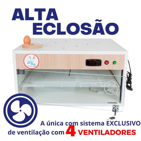 Imagem de Chocadeira Elétrica ALTA ECLOSÃO Automática com 4 ventiladores Bivolt PID 120 ovos com Ovoscópio
