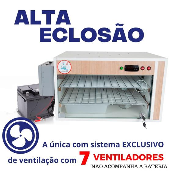 Imagem de Chocadeira Elétrica Automática com 7 ventiladores ALTA ECLOSÃO 220 ovos Trivolt  carregador embutido 