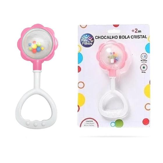 Imagem de Chocalho Bola De Cristal Baby Rosa 17Cm Pais E Filhos 7227