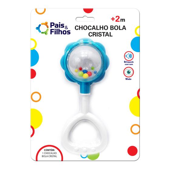 Imagem de Chocalho bola de cristal para bebe azul com guizo e cabo mordedor
