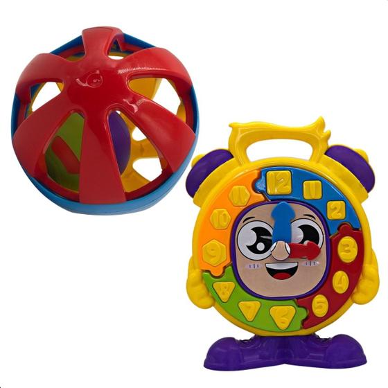 Imagem de Chocalho Bolinha Barulho Suave Relógio Didático Montar Brinquedos Coloridos Infantil Bebê JP BRINK