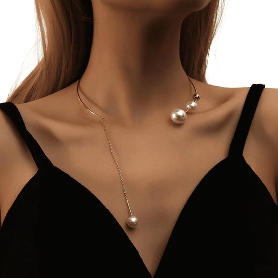 Imagem de Chocker Colar Dourado Liso Pérolas Minimalista e Sofisticado