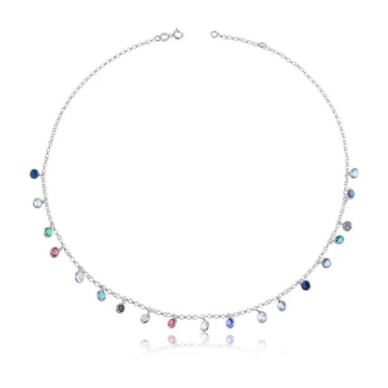 Imagem de Chocker Elo Portugues Pedra Zirconia Colorida Prata 925